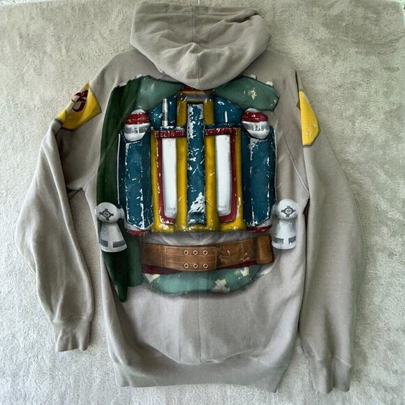 STAR WARS Hoodie Jacket Mens Large Nano Boba Fett Hooded Full Zip Disney - Picture 9 of 13
